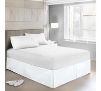EASYCOT Box Pleated Base Valance Sheets Bed Skirt Egyptian Cotton Bedding Set Fits Under the Mattress, Down to Floor Platform Base 12 inch 30cm Drop Cover Wrap Bedskirt (White, Super King 180X200)