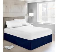 EASYCOT Box Pleated Base Valance Sheets Bed Skirt Egyptian Cotton Bedding Set Fits Under the Mattress, Down to Floor Platform Base 14 inch 35cm Drop Cover Wrap Bedskirt (Navy Blue, Super King 180X200)