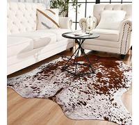 Easycozy Faux Cowhide Large Cow Print Rug - 4.6 x 5.2 Feet, Thickened Elastic for Bedroom, Living Room, Home Office, Western Decor