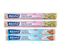 EasyCut Cling Film & Foil Refill Pack - 2 x 60m Cling Film + 2 x 15m Aluminium Foil Rolls - Dispenser Compatible Food Wrap Kitchen Refill Bundle