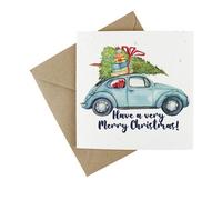 EasyEco Easy Eco Wildflower Blue Vintage Car Christmas Cards - Eco-Friendly And Plantable - Pack Of 10