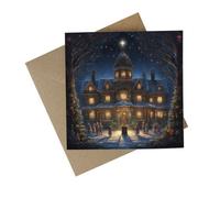 EasyEco Eco-Friendly Christmas Cards - Recycled Card Plastic Free Xmas Greetings Cards Gift - Christmas Town Hall - Set Of 10