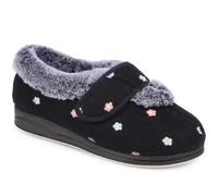 EasyFit Extra-Wide Fit Faux-Fur Flower Slippers - Navy Size 7