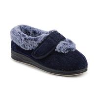 EasyFit Extra Wide Touch Fasten Slippers - Lightweight Cosy and Adjustable Design with Non-Slip Sole - Navy Size 6