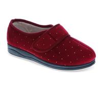 EasyFit Extra-Wide Touch-Fasten Velour Slippers - Burgundy Size 7