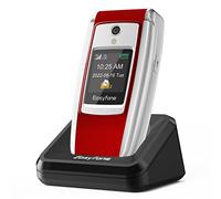 Easyfone T300 4G SIM-Free Flip Mobile Phone for Seniors, 2.4'' HD Display, Big Buttons, Clear Sound, SOS Button, 1500mAh Battery with a Charging Dock (Red)