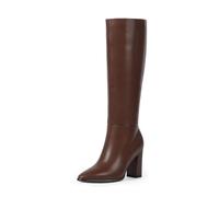 Easyfox Knee High Boots for Women Pointed Toe Chunky Heel Tall Boots, Brown, 3 UK
