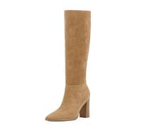 Easyfox Knee High Boots for Women Pointed Toe Chunky Heel Tall Boots, Camel, 4 UK