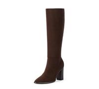 Easyfox Knee High Boots for Women Pointed Toe Chunky Heel Tall Boots, Dark Brown, 4.5 UK