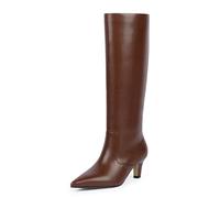 Easyfox Knee High Boots for Women Pointed Toe Kitten Heel Tall Boots, A-brown, 9 UK