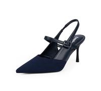 Easyfox Navy Blue Pumps for Women Stiletto Closed Toe Blue Heels Slingback Knit Heels Pointed Toe Knitted High Heel Wedding Dressy Shoes Size 7