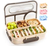 EASYFUN Bento Box Adult Lunch Box,Lunch Box kids,4-Compartment Bento Lunch Containers,Drop-Proof, Dishwasher Safe, & Made with BPA-Free Materials(Khaki)