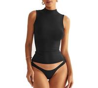 EasyGala Women Sleeveless Mock Turtle Neck Tops Double Lined Fitted Tank Tops Basic T Shirts 2025, Black, M