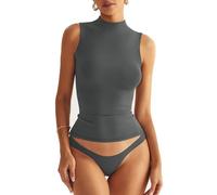 EasyGala Women Sleeveless Mock Turtle Neck Tops Double Lined Fitted Tank Tops Basic T Shirts 2025, Grey, S