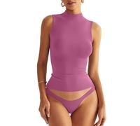 EasyGala Women Sleeveless Mock Turtle Neck Tops Double Lined Fitted Tank Tops Basic T Shirts 2025, Peach Pink, S