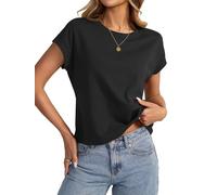 EasyGala Womens Cap Sleeve Crop Tops Cotton T Shirts Crewneck Loose Fit Short Sleeves Tee Summer Fashion Clothes 2025, A-black, M