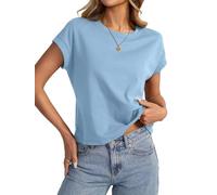 EasyGala Womens Cotton Crop Tops Loose Fit Crewneck Short Sleeve Summer Tee, A-light Blue, M