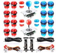 Easyget LED Arcade DIY Parts 2x Zero Delay USB Encoder + 2x 8 Way Joystick + 20x LED Illuminated Push Buttons for Mame Jamma Arcade Project Red + Blue Kits