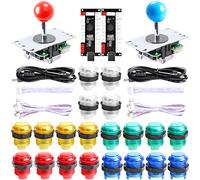 Easyget New Updated 2-Player LED DIY Arcade Kit 2X Zero Delay USB Encoder + 2X Joystick + 20x LED Arcade Buttons for PC, Windows, MAME, Raspberry Pi Arcade DIY (2-Player, Mixed Color Kit)