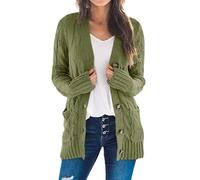 Easygou Womens Button Cardigan Sweater Coat Cable Chunky Knit Oversized Sweater Soft Long Sleeve Open Front Slouchy Pocket Outwear Coat (Amy Green,L)