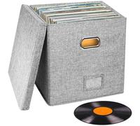 Easyhomie Vinyl Record Storage Box for 7 and 12 inch Records, Large Capacity for up to 90 Records, Foldable & Portable (Gray)