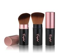 Easyhut Kabuki Makeup Brushes Set Retractable 2 Pieces Blush Portable Powder Brush with Flat and Angled Top for Liquid Cream Travel Cosmetics (Rose Gold)