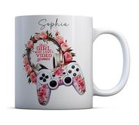 EasyInkPress - Personalised Gamer Girl Pink Roses Floral Coffee Mug, Gaming Girl Custom Name Cup, Girl Gamer Gift, Gaming Gift for Her, Gaming Legend Mug
