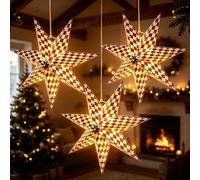 EASYJOY 3pcs LED Paper Star Lantern Christmas Star Light Hanging Decoration | 7-Point Hanging Star Lights Christmas Window Ceiling Decorations Paper Star Lanterns for Holiday Party Home Indoor Decor