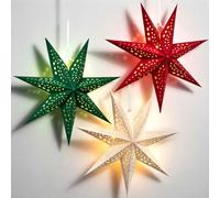 EASYJOY 3pcs LED Paper Star Lantern Hanging Christmas Decor Red Green White | 12inch 7-Point Star Design Hanging Xmas Tree Decoration Home Decor Lighting Decorations Star Lantern Light for Winter Party