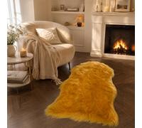 EasyJoy Faux Sheepskin Rug, Fluffy Faux Fur Rug, Ultra Soft Shag Area Rug with Non-Slip Backing for Bedroom, Living Room, Nursery, Kids Room(2 x 3 ft Sheepskin, Golden Yellow)