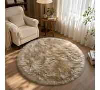 EasyJoy Faux Sheepskin Rug, Fluffy Faux Fur Rug, Ultra Soft Shag Area Rug with Non-Slip Backing for Bedroom, Living Room, Nursery, Kids Room(4 x 4 ft Round, Beige)
