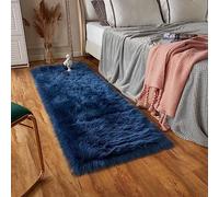 EasyJoy Ultra Soft Fluffy Faux Fur Rugs for Chair, Seat Cushion, Fuzzy Area Rug (Dark Blue, 2×6 ft Rectangular)