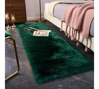 EasyJoy Ultra Soft Fluffy Rugs Faux Fur Rug Chair Cover Seat Pad Fuzzy Area Rug (2x6 ft Rectangle, Dark Green)