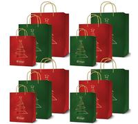 easykart labels 12 Christmas Bags, Red & Green Metallic & Texture Finish with Golden& Spot Gloss Xmas Tree, Assorted Sizes With Handle (4 Extra Large 16", 4 Large 12", 4 Medium 9")