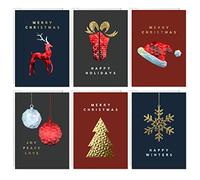 easykart labels 18 Christmas Greeting Card Assortment With Envelopes, Gold Foil With 3D Embossing Effect Design, 5.75 x 4.25 Inch