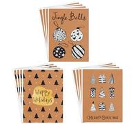 easykart labels 18 Christmas Greeting Cards with Black & Gold Foiled on Kraft Paper with Envelopes, 5.75 x 4.25 Inch Merry Christmas Cards with Seal Stickers for Friends, Family and Loved Ones