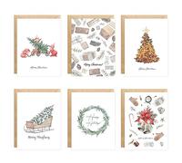 easykart labels 24 Christmas Cards Assortment with Envelopes & Sealing Stickers, Christmas Boho Theme 6 Designs, 5.75" x 4.25" For Friends, Family and loved Ones