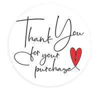 easykart labels 300 Thank You for Your Purchase Sticker Labels | White Background with Red Heart Design | 2" Inch Round | Highly Recommended for Small Business Owners