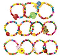 EASYKEENECOM 12Pcs Colourful Wooden Bracelets Set, kids bracelet,Kids Fashion Jewelry,Party Bag and Stocking Fillers Loot