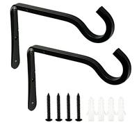 EASYKEENECOM 2 Pack Hanging Basket Bracket, Wall Hanging Basket Holder Hanger Hooks, for Garden Lawn Light Flower Pots Bird Feeders Plants Lanterns Wind Chimes (Black)