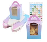 EASYKEENECOM 32 Pieces Single Cupcake Boxes, Paper Bakery Boxes, Individual Cupcake Boxes Carriers with Clear Display Window, Handle and Insert (Gradients)