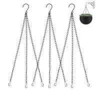 EASYKEENECOM 6 Pack Hanging Basket Chains 3 Point 15 Inch Flower Pot Chains for Hanging Plants with 3 Clip Hooks Heavy Duty Black Metal Chain Hangers for Hanging Plants Flowers Baskets