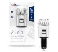 EasyKlima Car Air Purifier & USB Charger - Eliminates Bad Odours, Refreshes AC - Filterless, Silver, Dual 2.5A USB Port for Car Charging