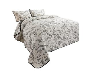 Easylife Bird Song Bedspread, 100% Cotton Filling, Floral, Quilted, Light, Machine Washable, 190 x 250cm - Fully Guaranteed | Single