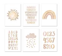 EasyLife Children's Room ABC Learning Poster, Cartoon Rainbow Picture, Baby Room Decoration Poster, Frameless Picture (21 x 30 cm, A4) Set1