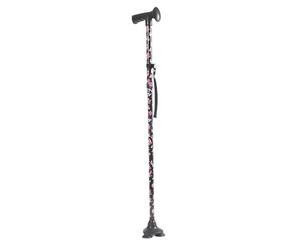 Easylife Comfi Grip Folding Walking Stick - Lightweight Aluminium Cane with Ergonomic Handle - Adjustable 82-94cm - Non Slip Tripod Feet, Floral