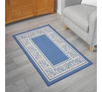 Easylife Floral Rug with Skid Resistant Rubber Backing - Non Slip Runner Rug for Living Room, Bedroom, Hallway - Thick Machine Washable Carpet Runner with Border Design - Blue, 20''x 30''