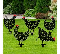 Easylife Chicken Silhouettes Metal Garden Ornaments, Set of 5 Decorative Garden Art, Weatherproof Garden Accessories W14-22cm x H24-26cm - Fully Guaranteed