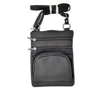 Easylife Genuine Leather Shoulder Bag (Black) Unisex Compact Everyday Crossbody Bag with 4 Zipped Compartments & Adjustable Strap (H21.5xW16.5cm) Hands-Free for Travel or Daily Use - Fully Guaranteed