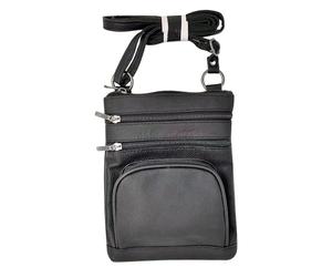 Easylife Genuine Leather Shoulder Bag (Black) Unisex Compact Everyday Crossbody Bag with 4 Zipped Compartments & Adjustable Strap (H21.5xW16.5cm) Hands-Free for Travel or Daily Use - Fully Guaranteed